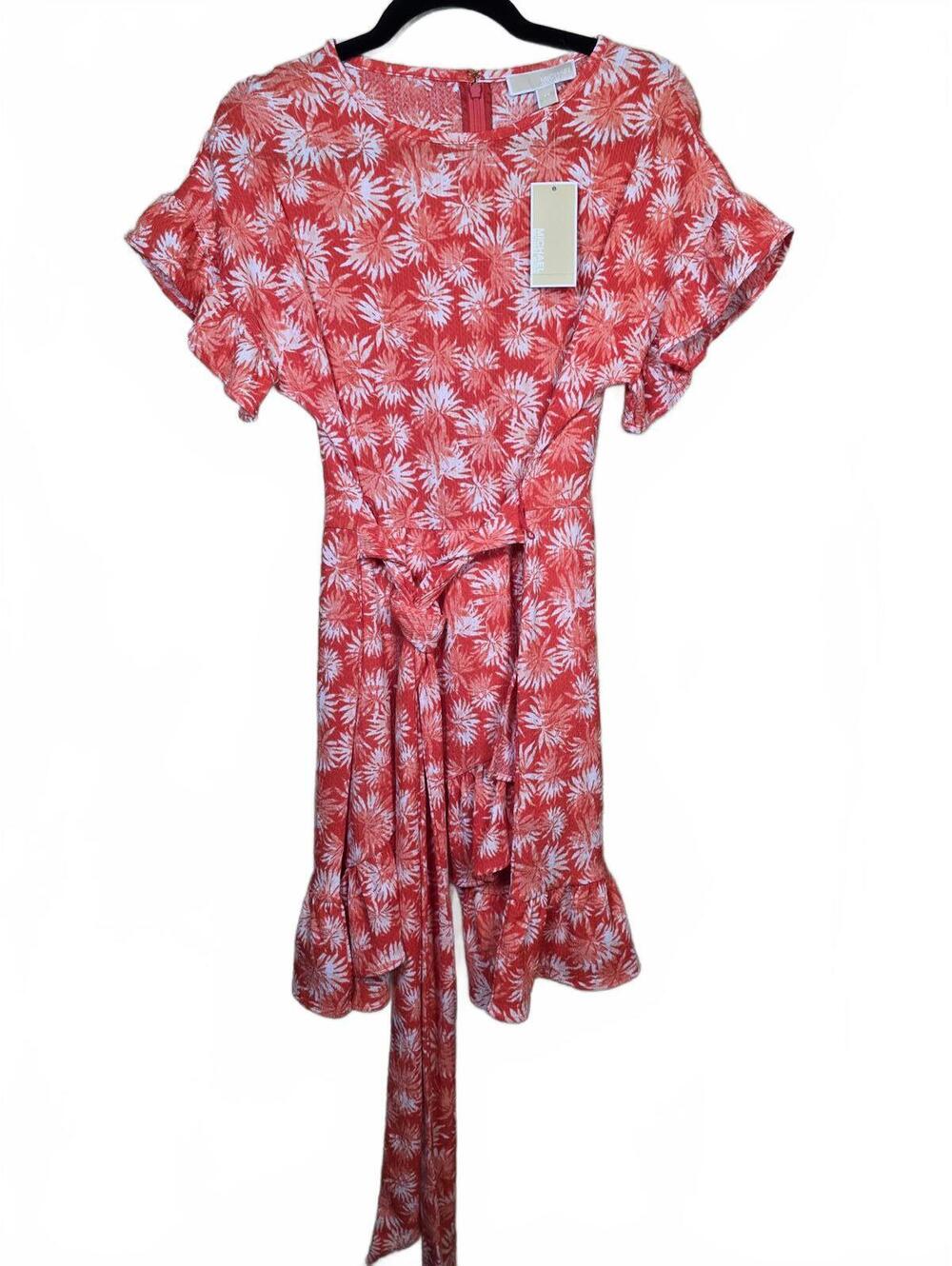 Michael Kors Women’s Palm Ruffle Sleeve Dress Sangria XS